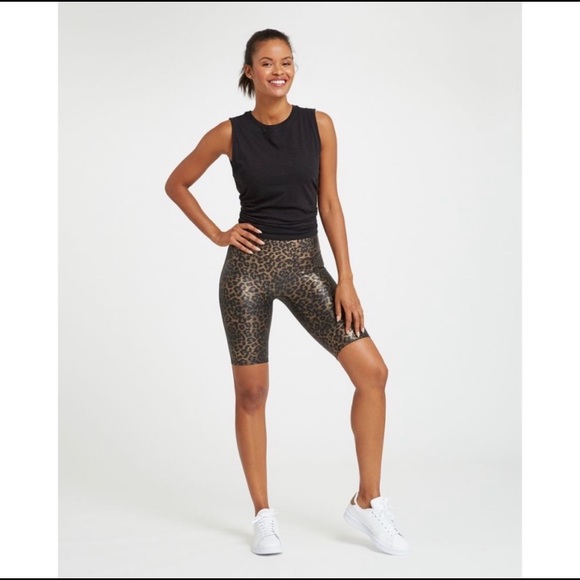 Spanx Faux Leather Leopard Print Bike Shorts - Picture 2 of 5